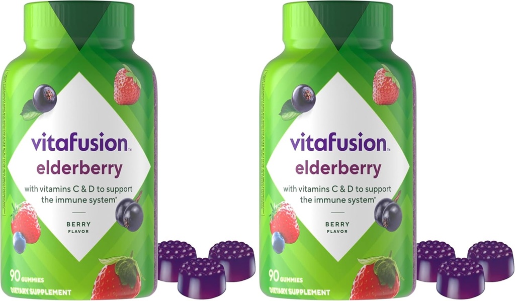 Vitafuze Elderberry Gummy Vitamíny, 90ct Elderberry Gummy Vitamíny, Žvýkačky, 90 Počet (balení po 2)