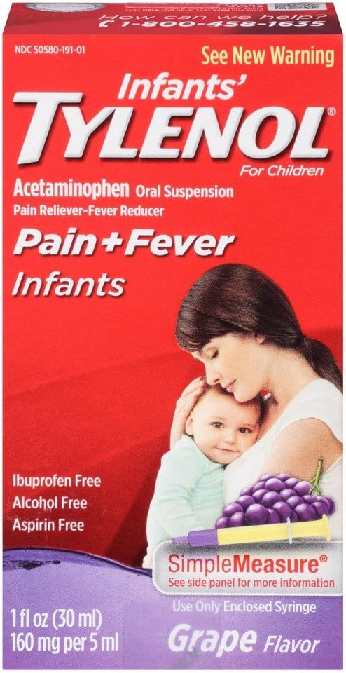 Tylenol Bolest kojenců + Horečka Perorální suspenze Grape Flavor - 1 oz, balení po 3