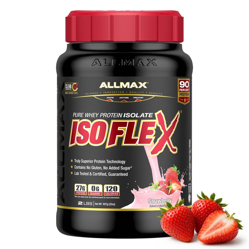 ALLMAX Nutrition ISOFLEX Syrovátkový proteinový izolát, jahoda - 2 lb - 27 gramů proteinu per Scoop - nula tuku & cukr - 99% laktóza zdarma - gluten zdarma & Soy zdarma - Přibližné 30 Služeb