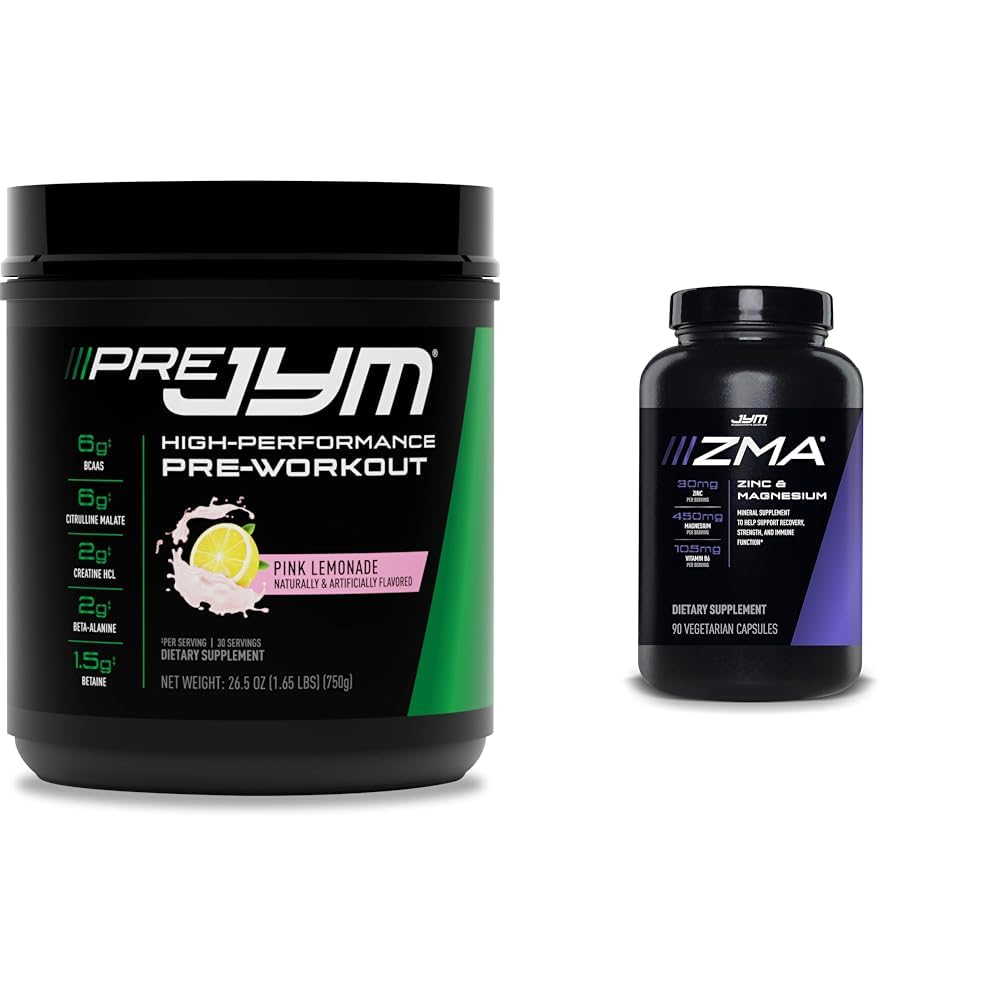PRE JYM 30 Servings Pink Lemonade & JYM ZMA Zinek / hořčík Kapsle Dodatek 90 Vegetariánské Kapsle
