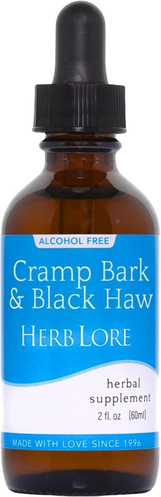 Herb Lore Cramp Bark & Black Haw Tinktura - Alkohol zdarma tekutý bylinný menstruační křeč doplněk kapky pro období křeče, svalové napětí & Uterine podpora (2 fl oz)