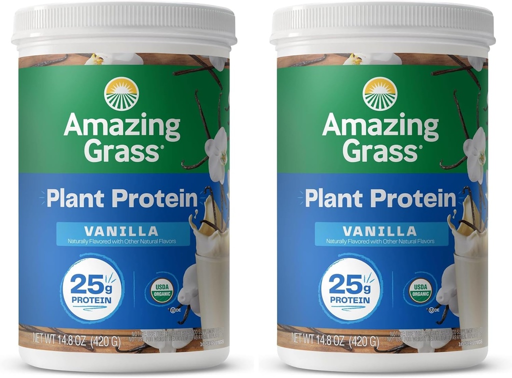 Amazing Grass Vegan Protein Powder, Plant Based Organic Blend with 25g of Protein, Dairy, Gluten & Soy Free - krémová vanilka (10 porcí) (balení po 2)