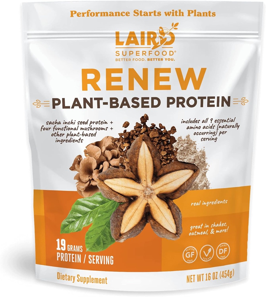 Laird Superfood Renew Plant- Based Protein Powder, 19 Grams Protein, Vegan with Sasha Inchi Seed Protein, Four Functional Houby, Preservative Free, Gluten- Free, Dairy- Free, 16 oz. Pytlík