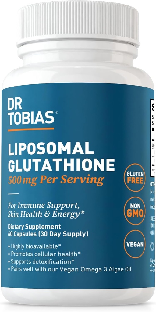 Dr. Tobias Liposomal Glutathione, 500mg per Serving - Vysoce biologicky dostupný Glutathione dodatek, Podporuje energii, kůže a imunitní zdraví - Vegan, gluten- Free, Non- GMO, 60 Kapsle, 30 Služeb