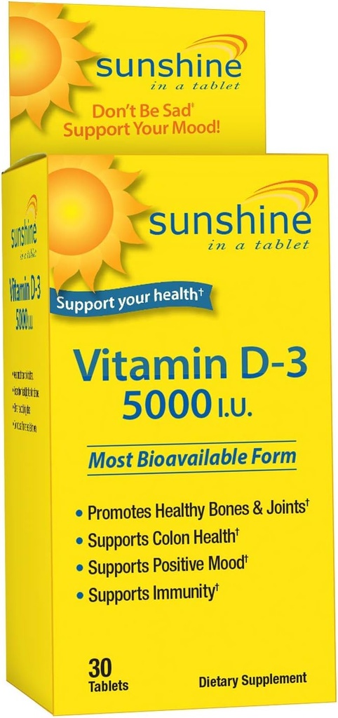 Sluneční svit Vitamin D- 3 5 000 IU, zdravé a silné kosti, 30 porcí