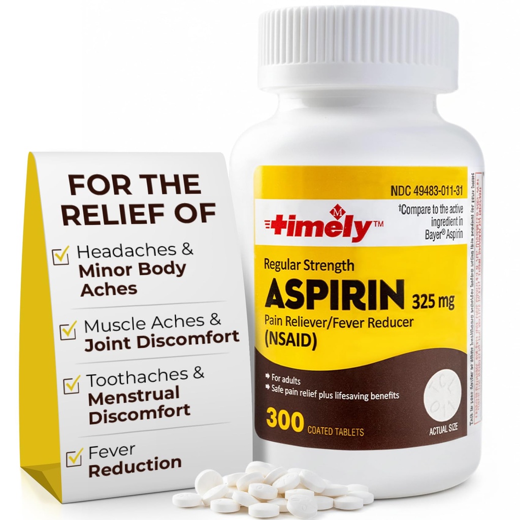 TIME- CAP Labs, INC. Časově 300 Count Regular Strength Aspirin 325mg pro dospělé - Ve srovnání s Bayer - Potahované Regular Strength Aspirin Tablety - Pain Reliever for Minor Aches and Pains - Made in USA