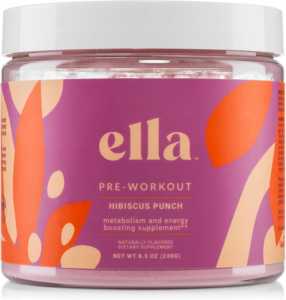 Naked Ella Pre Workout Powder, Hibiscus Punch Amino Energy s Vegan BCAA Amino Acids, přírodní kofein, Předcvičení Boost pro muže a ženy, 30 Služební