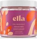 Naked Ella Pre Workout Powder, Hibiscus Punch Amino Energy s Vegan BCAA Amino Acids, přírodní kofein, Předcvičení Boost pro muže a ženy, 30 Služební