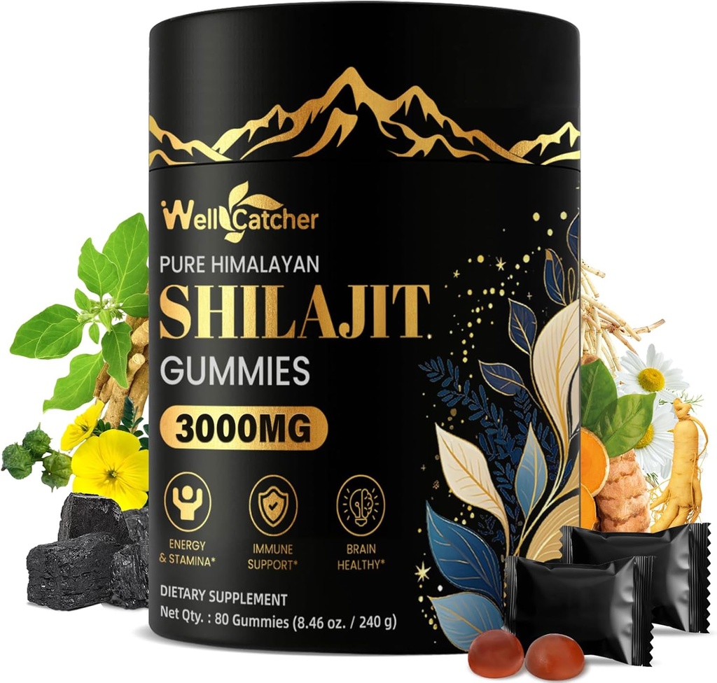 Shilajit Gummies pro muže Ženy: Čisté Himalájské organické Shilajit s Ashwagandha 85 + stopové minerály & Fulvic kyselost jednotlivě zabalené pro podporu energetické odolnosti mozku bez cukru 40 Služeb