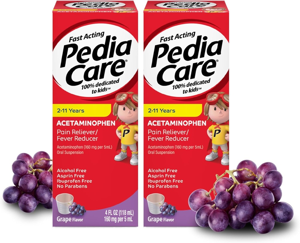 Rychlé hraní dětské bolesti Reliever / Dětská horečka Reducer s Acetaminophen perorální suspenze, věk 2-11, Zero Alkohol nebo Aspirin nebo Ibuprofen, Grape Flavor, 4 fl oz (2 balení)