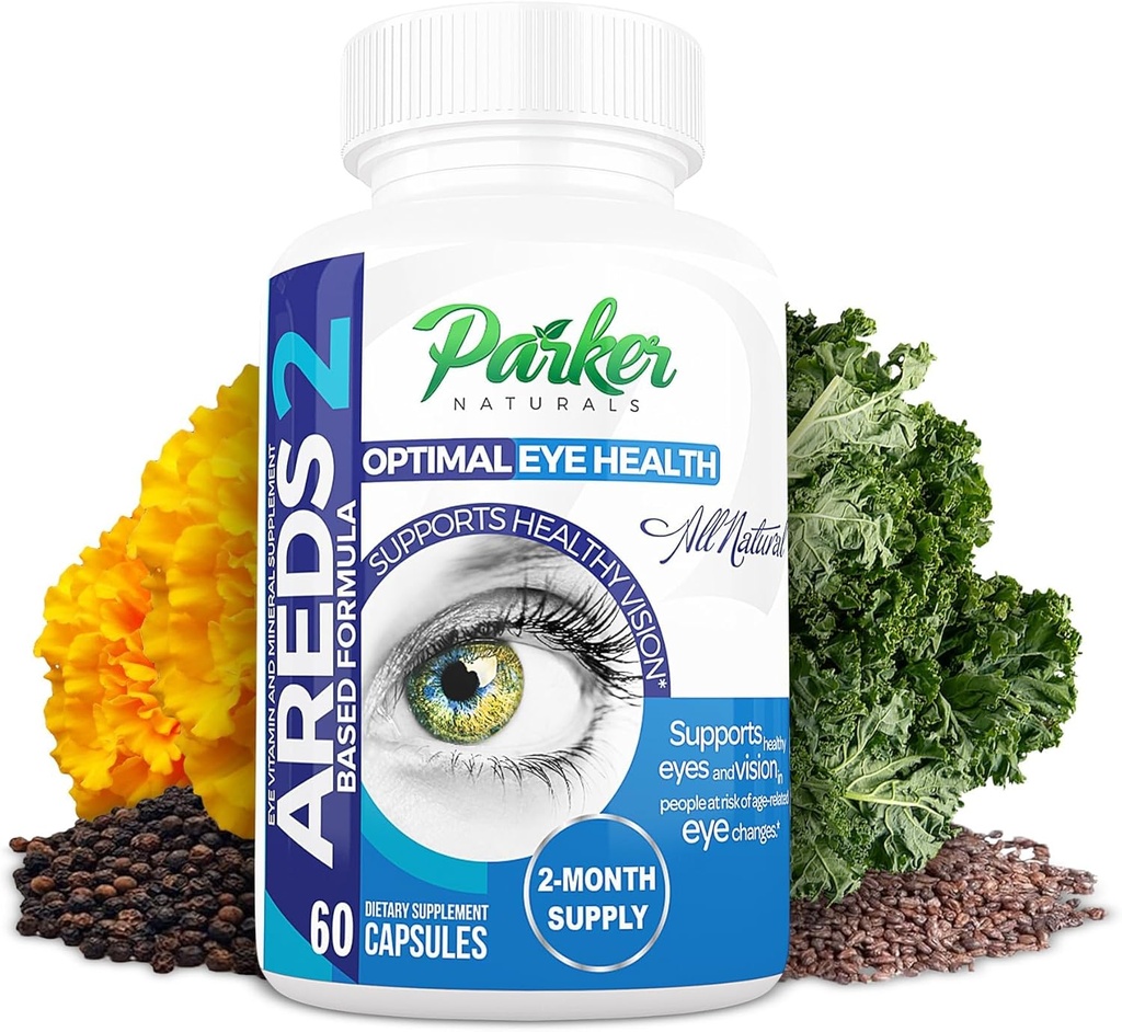 Parker Naturals Optimální oční zdraví vitamin & minerální doplněk, oční doplňky & vitaminy pro vidění s vitaminem C & E, Lutein & Zeaxanthin doplňky, 60 Caps