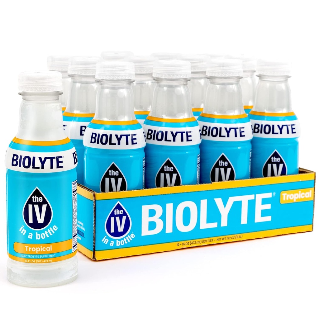 BIOLYTE Electrolyte Drink - IV v lahvi Electrolyte Drink pro rychlou hydrataci - Tropické, 12- Pack