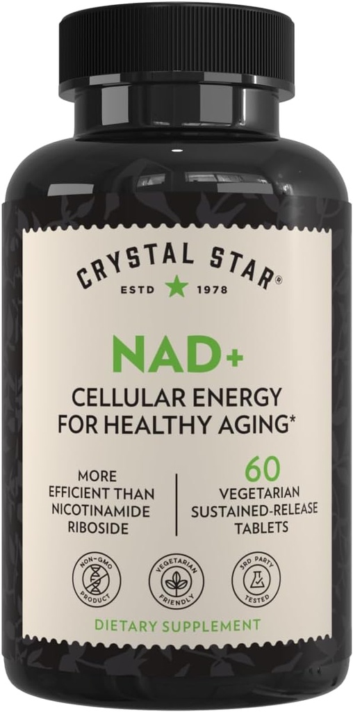 Crystal Star NAD + (60 tablet) - patentovaná NAD pro buněčnou energii a zdravé stárnutí - Klinicky osvědčenější účinnější než nikotinamid Riboside - 30 denní zásoba - Non- GMO