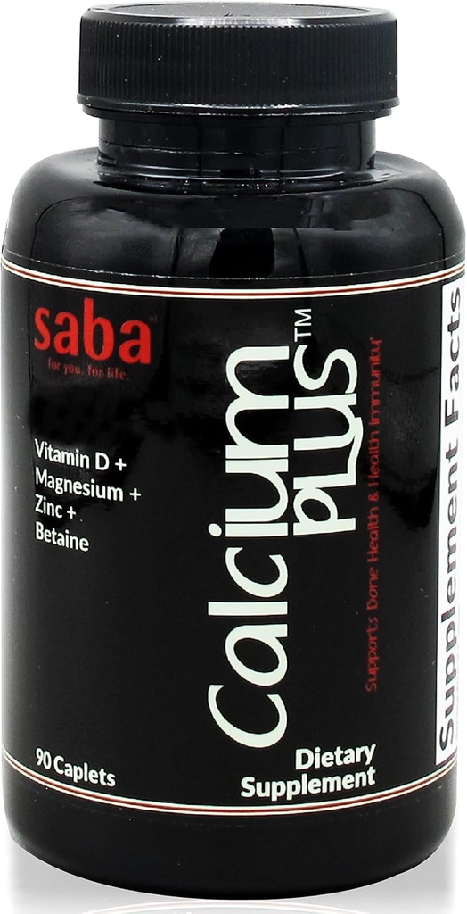 Saba vápník Plus - síla kostí - vápník, hořčík, draslík, vitamin D, zinek, betain - GMO, Soy, gluten zdarma ingredience - Celý doplněk stravy pro zdraví kostí, imunitní - 90 Kaplet