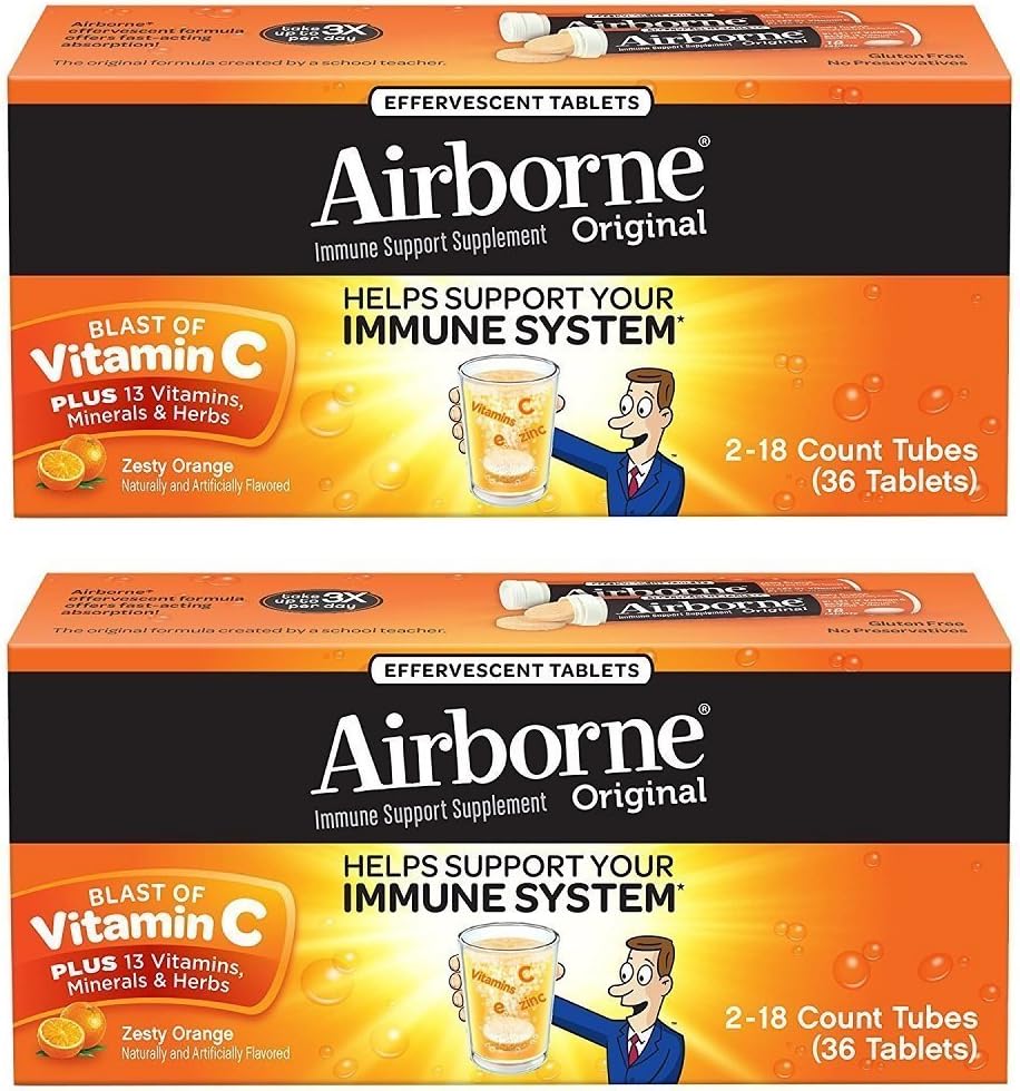 Airborne Zesty Orange Effervescent Tablety Vitamin C 1000mg x 36 Counts (2 balení)