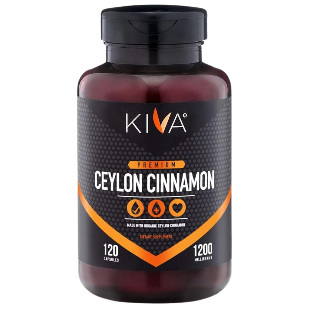 Kiva Premium Cejlon Skořice Powder Kapsle (120 Veggie Kapsle), Čistá Cejlon Skořice ze Srí Lanky, Vegan, Non- GMO, Gluten- Free