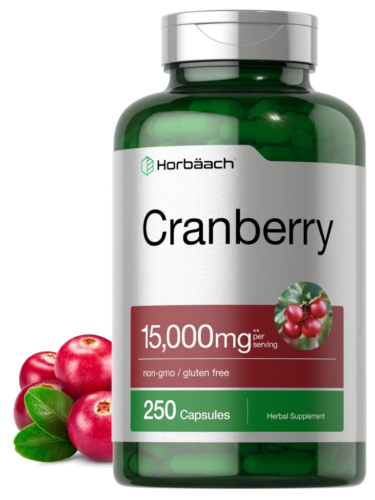Horbäach Cranberry Pills + Vitamin C 124; 15,000mg FLAVIS 124; 250 kapsle 124; Non- GMO a gluten zdarma dodatek z koncentrátu extrakt