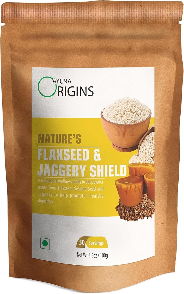 Nature 's Flaxseed & Jaggery Shield (3.53 oz - 50 Servings) - Příplatek na bázi rostlin pro regulaci plynu a IBS - Podporuje Gut zdraví a stravení