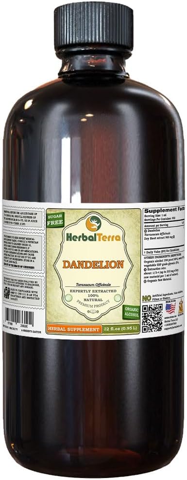 Pampeliška (Taraxacum Officinale) Tinktura, Organic Sured Roots Liquid Extract (Značka: HerbalTerra, Proudly Made in USA) 32 fl.oz (0.95 l)