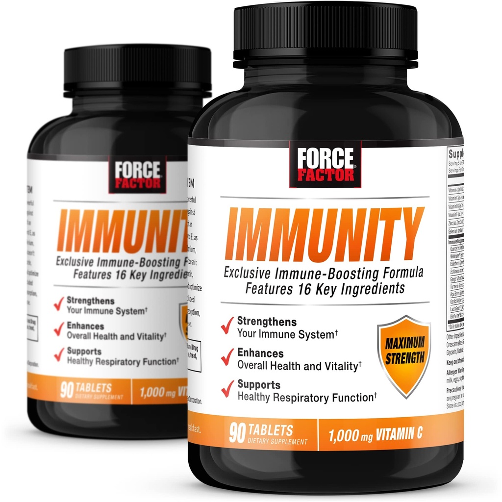 FORCE FACTOR Imunity, Imunite Support Booster with Elderberry and 1000mg of Vitamin C, Plus Vitamin D, Zinek, Probiotika, Antioxidanty, a Echinacea for Immunical Health Defense, 90 Count (Pack of 2)
