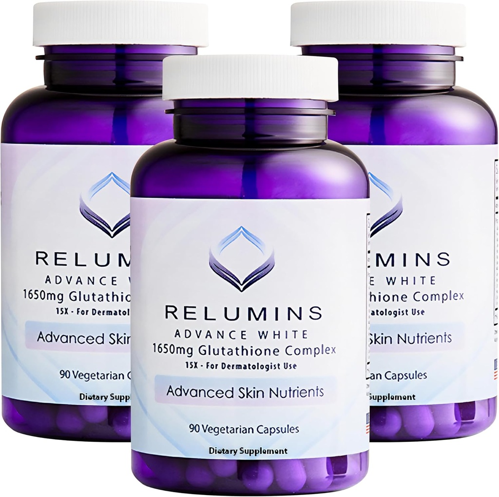 Reluminy L- Glutathione Complex 1650mg - Antioxidant Support with Alpha Lipoic Acid, NAC, L- Methionin, Vitamin E, Kožní doplněk, Made in USA - 90 Vegetariánské kapsle x 3 Lahve