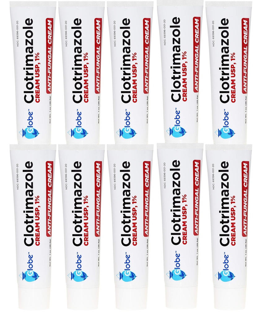 Globe Clotrimazol Antimykotická krém 1% USP, 1 oz (10 Pack), Anti Fungal Léčba, Relieves Itching, Burning, Cracking a Scaling Associated Athletes Foot, Jock Itch, Ringworm a další
