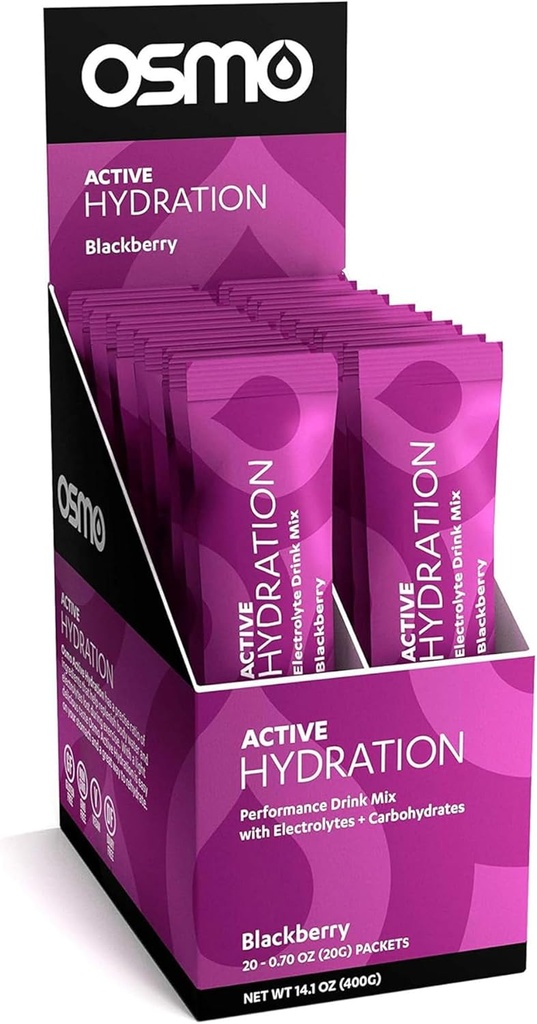 Osmo Active Hydration Electrolyte Powder - Obsahuje sodík, hořčík, draslík, sacharidy a vitaminy, všechny přírodní složky, 3X rychlejší hydratace, zvyšuje výkon a vytrvalost - 20 Packets, BlackBerry