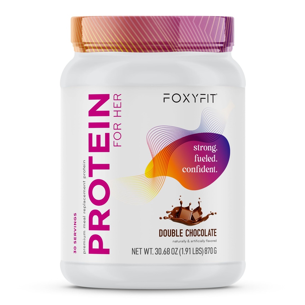 FoxyFit protein pro ni, Double Chocolate Syrovátkový proteinový prášek s CLA a Biotin pro zdravé záře (1,85 lbs)