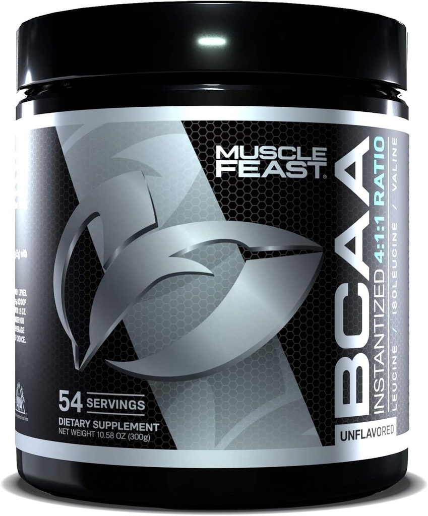 Muscle Feast Vegan BCAA Powder 4: 1: 1 Poměr Keto Friendly Sugar Free Post Recovery, Neochucené, 300g...