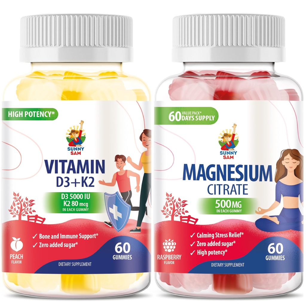 Vitamin D3 K2 Gummies 5000 IU - imunitní a kostní suppor a hořčík Gummies pro děti a dospělé - 500 mg