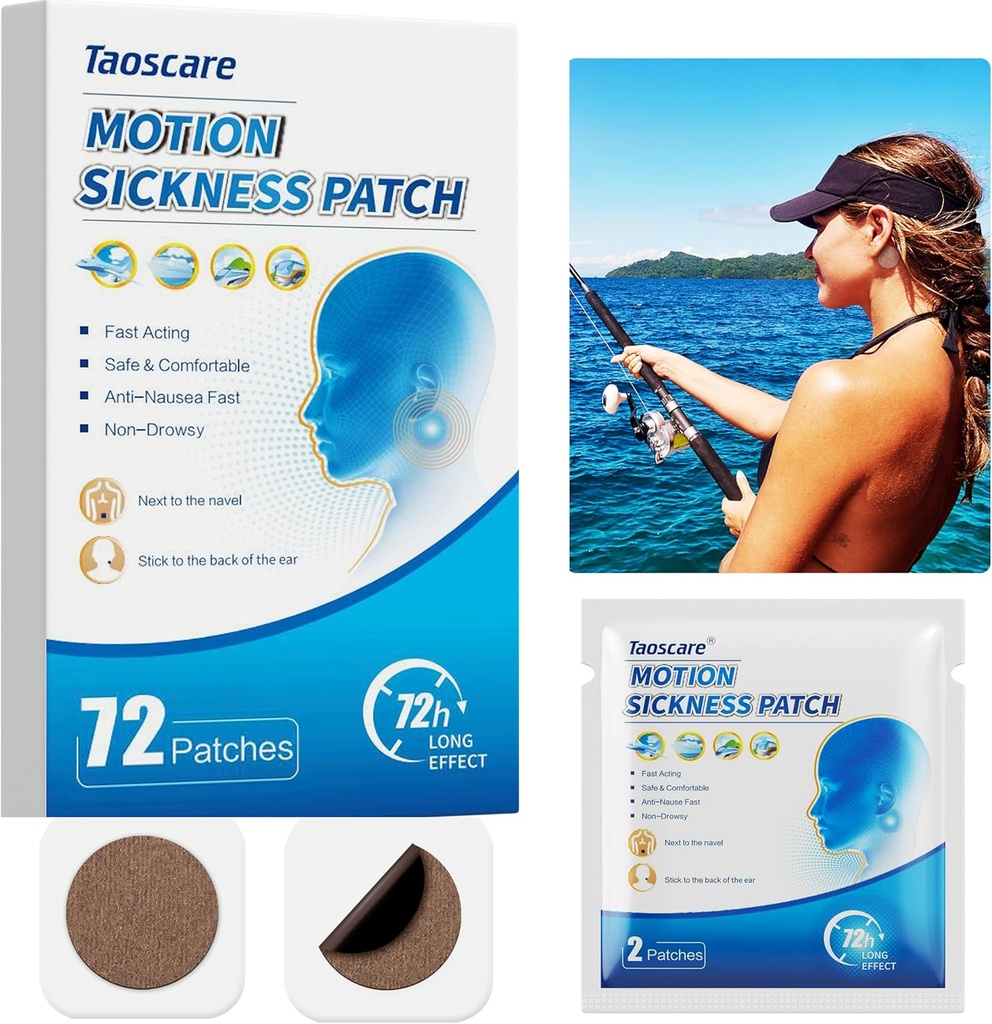Pohybové nemocenské náplasti, Mořská nemoc Patch pro Cruise, Non- Drowsy, Auto / Lodě / Letadlo / Zábavní Park Trip Onemocnění, Cestování Essentials pro děti a dospělé (72 Počet)