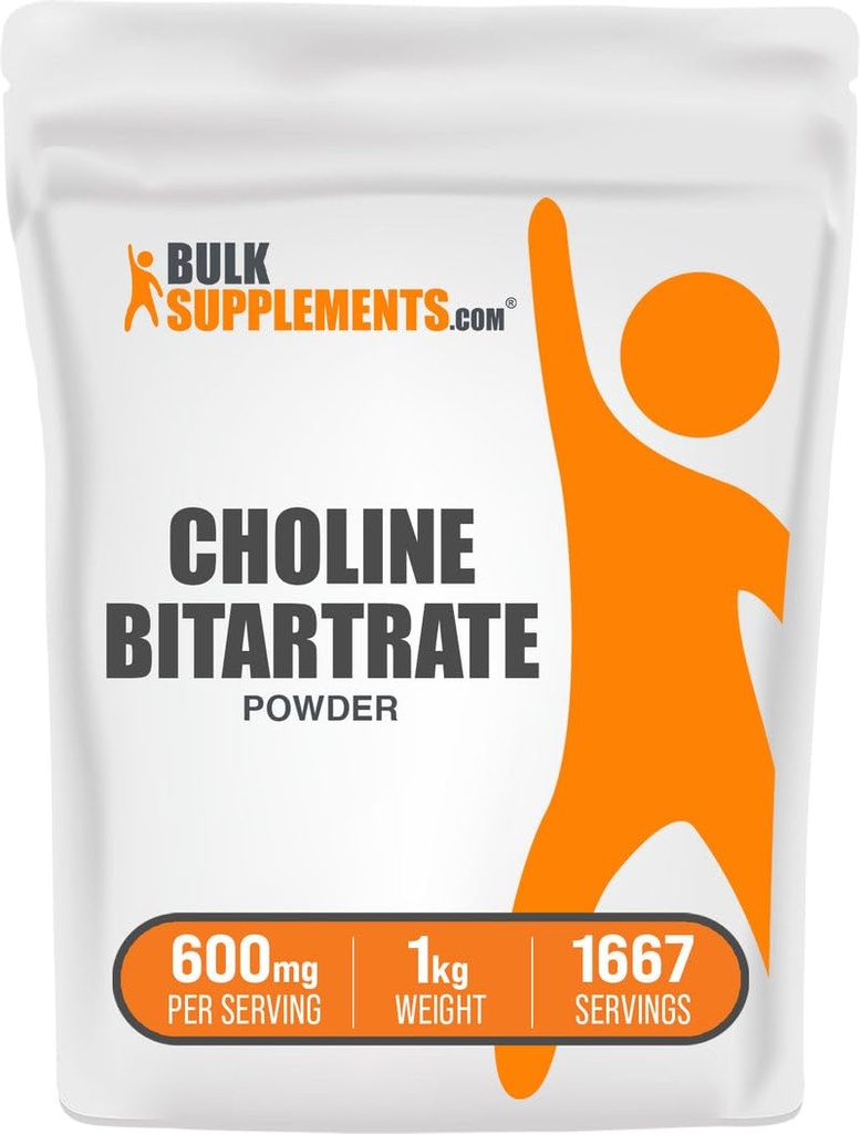 BulkSupplements.com Choline Bitartate Powder - Choline doplňky - Neochucené a gluten zdarma, 600mg na servírování, 1kg (2,2 kg) (balení po 1)