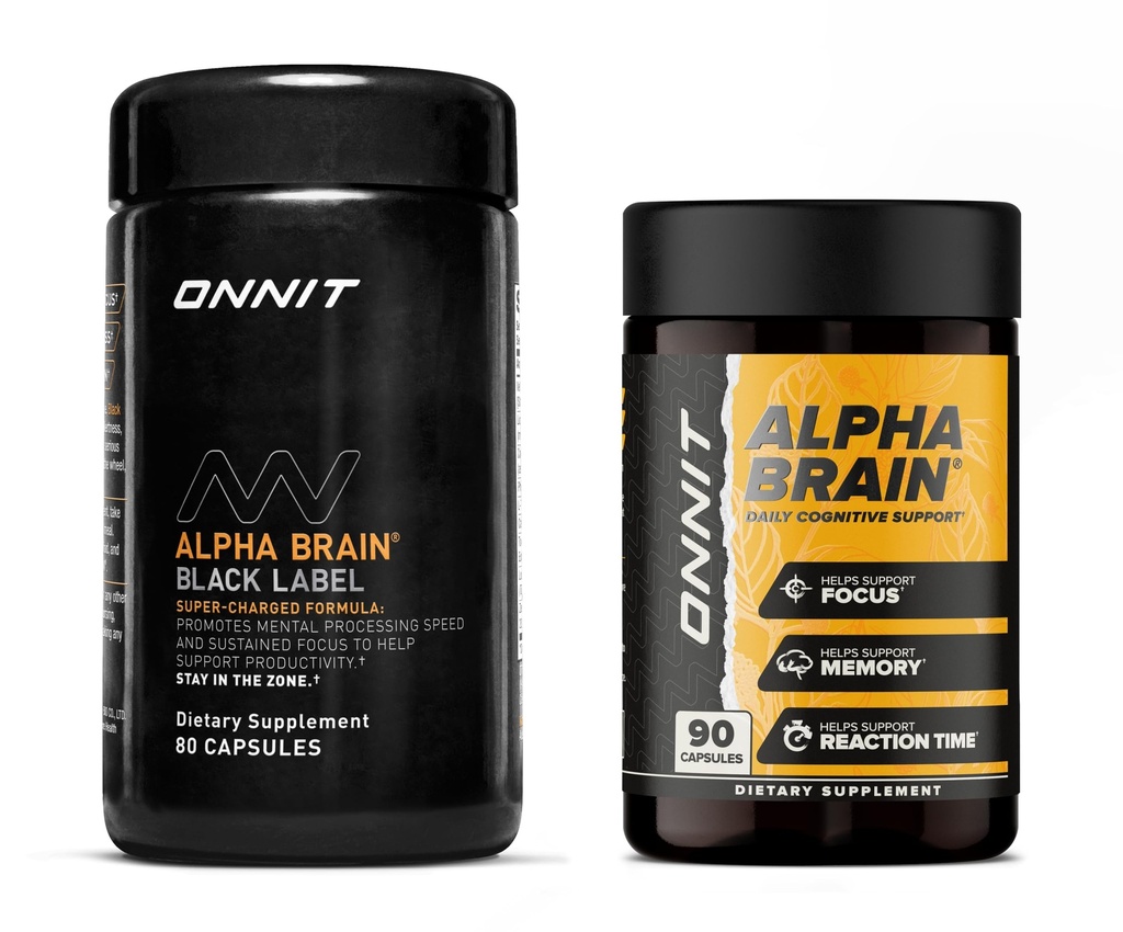 ONNIT Premium Alfa Brain Bundle - Nootropic Brain Supplement (90 Ct) + Black Label Citicoline Mental Speed, Pozor a kognitivní Supplement (80 Ct) - Promotes Focus, Koncentrace & Paměť