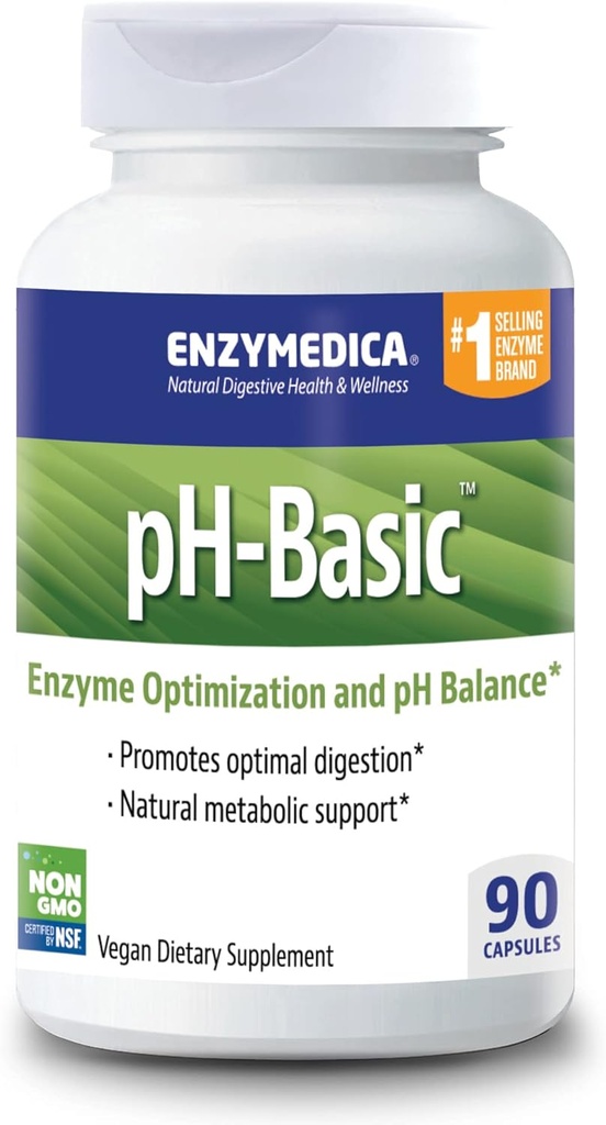Enzymedica, pH- Basic, Includes Digestive Enzymes, Nutrients & Herbs, Podporuje zdravou stravu & pH Balance, 90 Počet - FFP