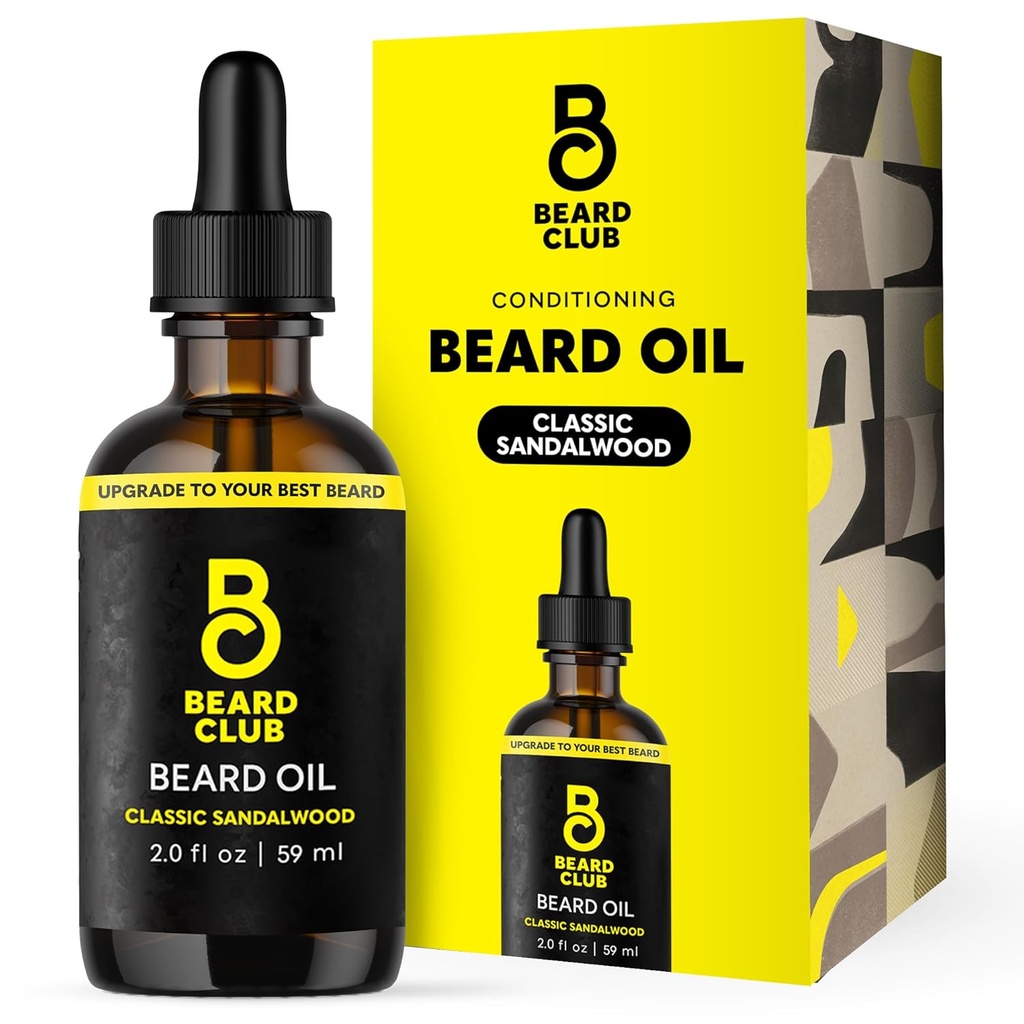 Beard Club Beard Oil pro muže - 2oz Classic Sandalwood Natural Beard Oil with Castor & Amber Oils - Beard & Mustache Conditioner - Hydrates, Softens & Soothes Suchá kůže - Posiluje vlasové folikuly