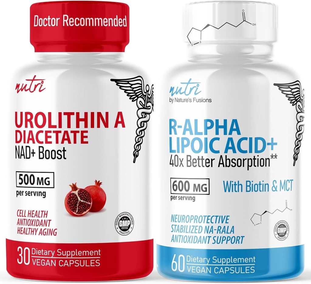Příroda 's Fusies Urolithin A Diacetát 500mg & R Alfa kyselina lipoová 600mg (60 kapslí) - Antioxidant / Energetický pás