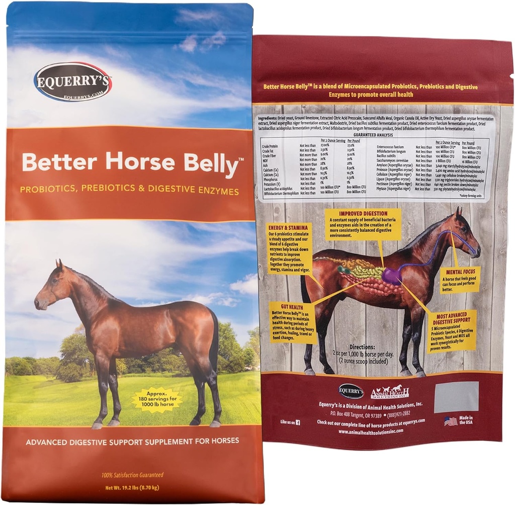 EQUERRY 's Better Horse Belly - Doplněk k Gut Support CLAS124; Probiotika s prebiotikou a trávicími enzymy CLAS124; pro koliku, trávicí upset - 19.2 LB