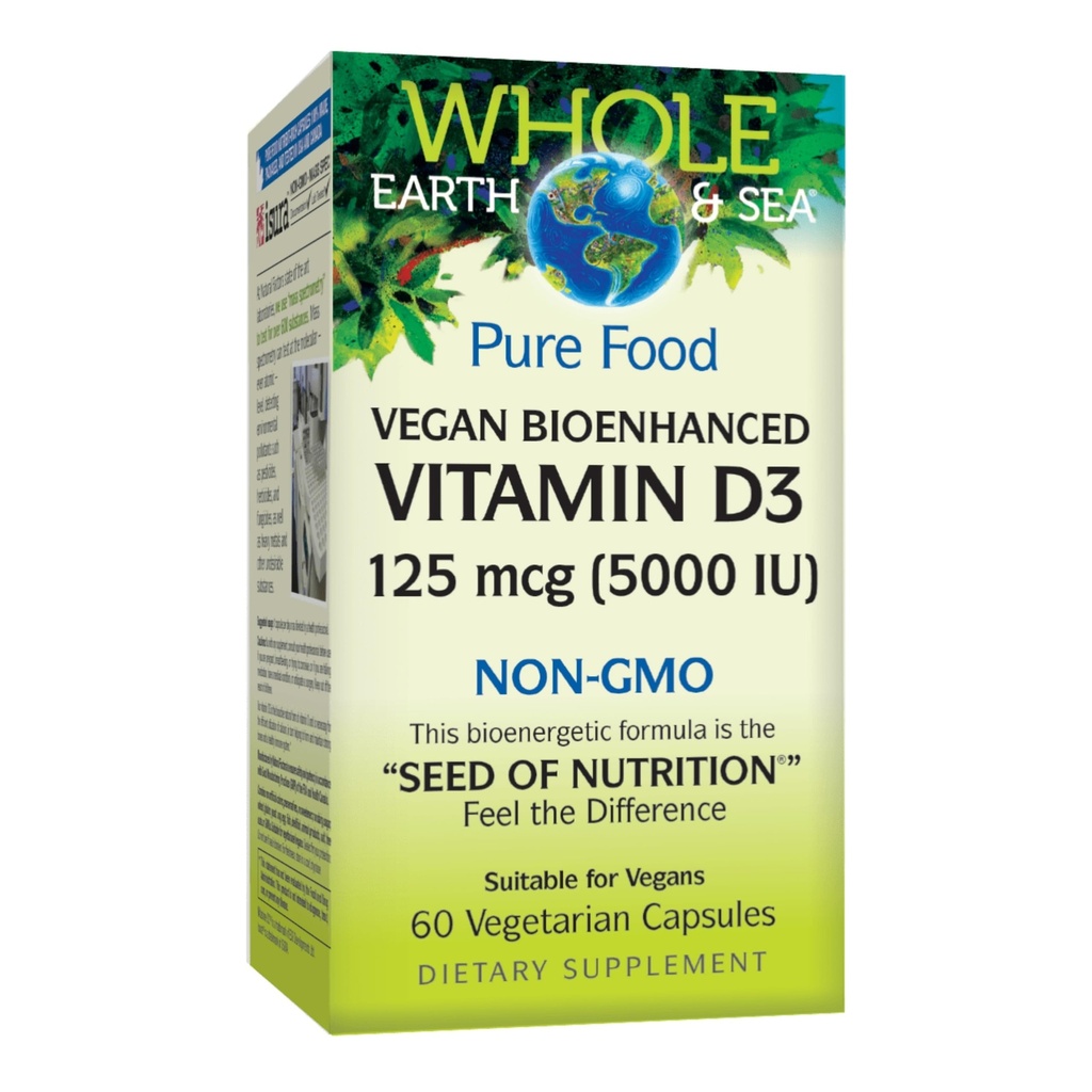 Přírodní faktory Vitamin D3 125mcg (5 000 IU), Vegan Biologicky vylepšený, 60 Vegetariánských kapslí