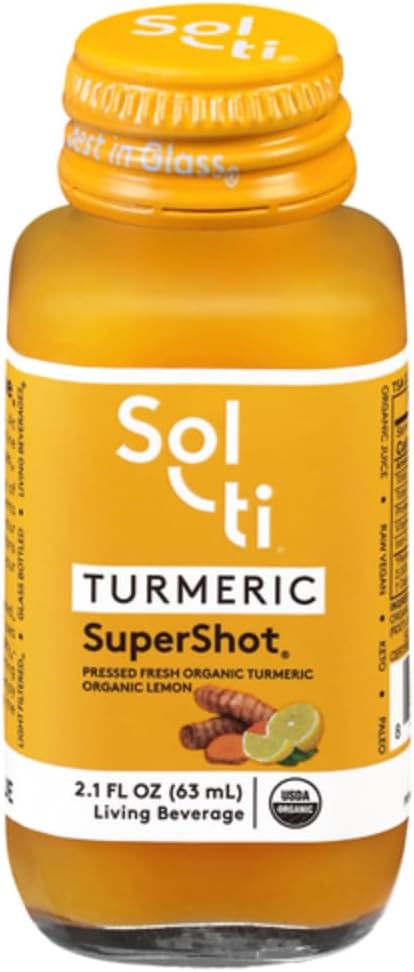Sol- ti Organic Turmeric SuperShot Drink, Black Pepper Enhances Absorpce a Biologická dostupnost kurkumin v Turmeric na pomoc ve společné podpoře, SuperFood, 12 Pack (2.1 Fl oz)