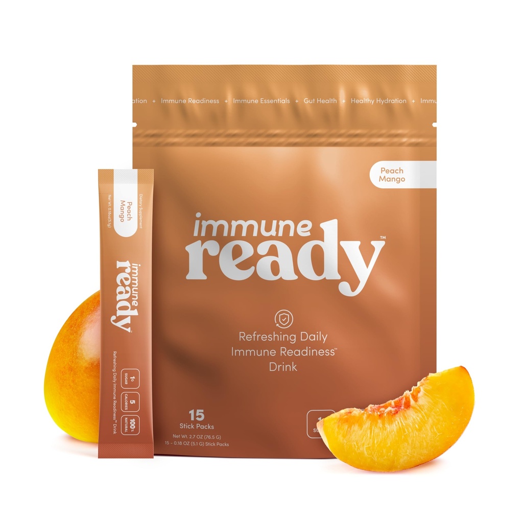 Imunity Ready ™ Electrolytes Powder Packets - Imunity Boost Drink Mix s vitamínem C, zink Pikolinát, Inulin Powder & Beta Glucan - Sugar- Free Peach- Mango, 15 Servings