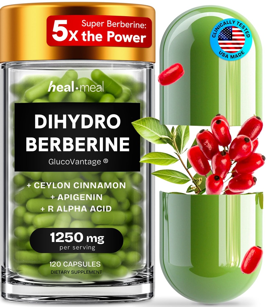 Doplněk k dihydroberberinu - Dehydro Berberine Organic - Super Berberine dodatek s Ceylon Skořice & R Alfa Lipoic Acid & Apigenin - Hydroberberine 120 caps (1 Pack)