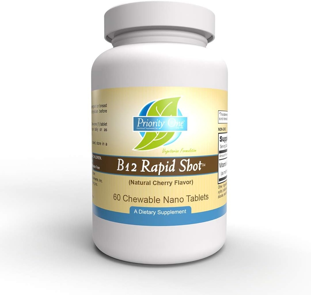 Priorita 1 Vitaminy B12 Rapid Shot 60 Žvýkací Nano tablety - Methylkobalamin Vitamin B12