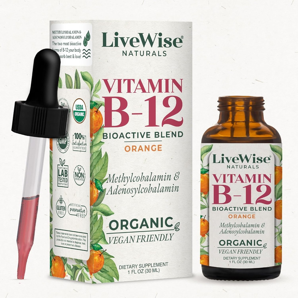 Liquid B12 vitamin sublingvální - All- Natural Liquid Vitamin Vegan B12 Kapky - Non- GMO Adenosylkobalamin Methylkobalamin B12 dodatek - Zvyšte váš imunitní systém, metabolismus, energie a zaměření!