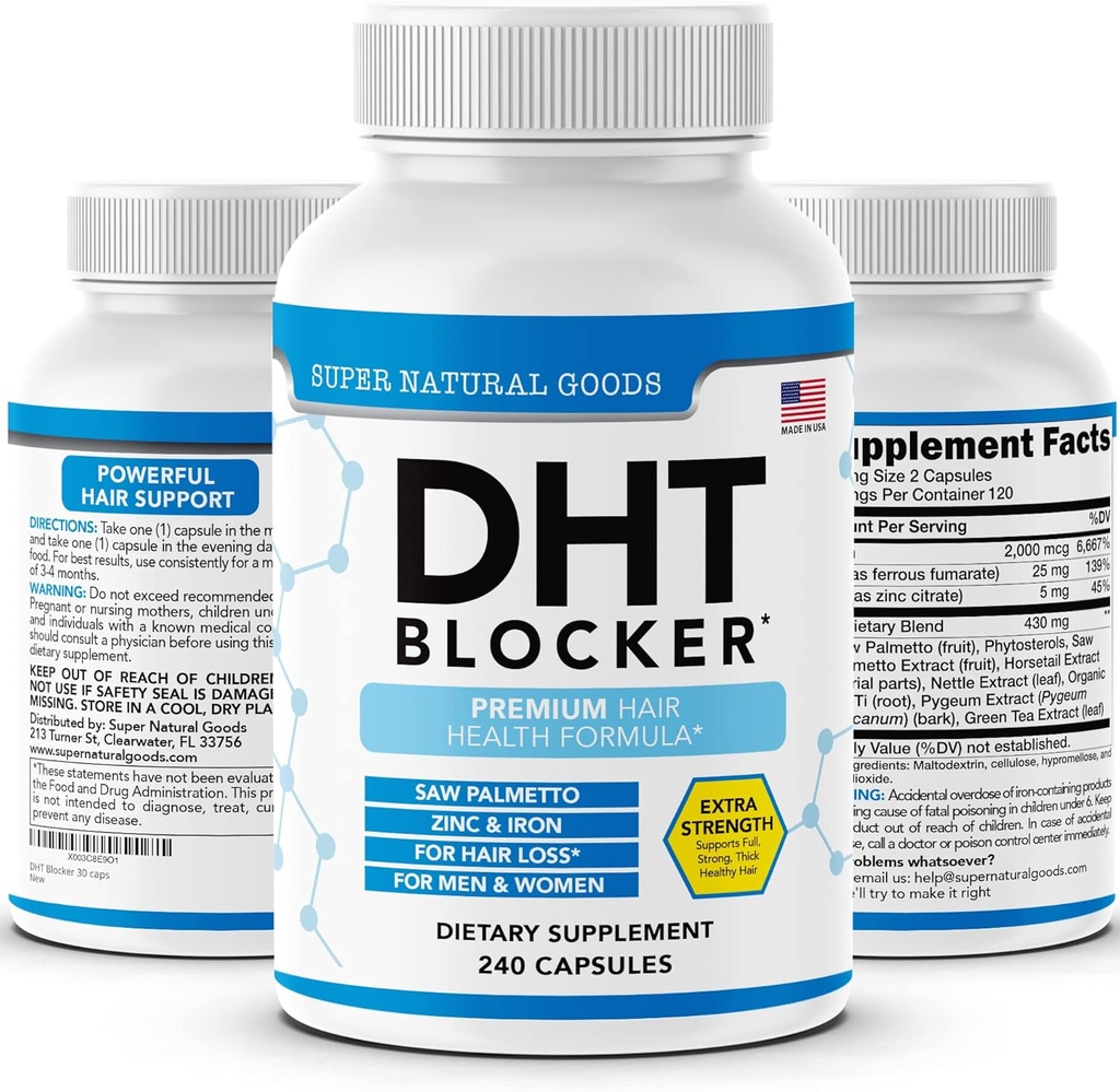 DHT Block - Doplněk pro růst vlasů pro genetické hubení pro muže a ženy - Pomáhá vypadávání vlasů a stimulovat růst folikulů s pilou Palmetto, Biotin & železo - Folikule růstové doplňky pilulky