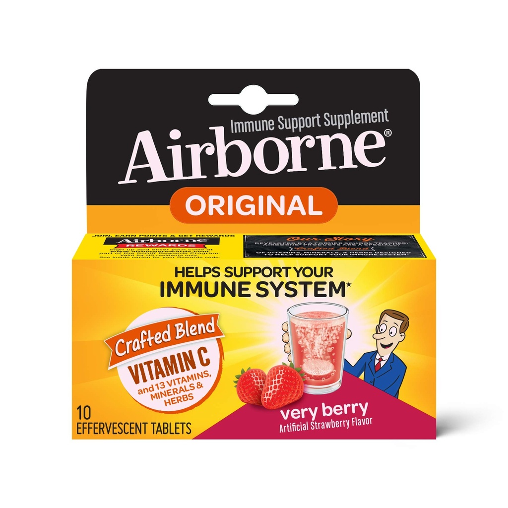 Airborne Very Berry Effervescent Tablety, 10 Počet - 1000mg vitaminu C - doplněk imunitní podpory (Balení květen Vary) (balení po 3)