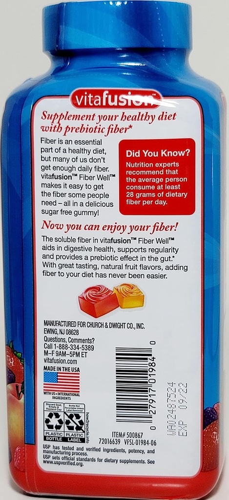 Vitafuze Fiber Well Cukr zdarma Gummy doplněk vitamínu, 220 Ct. 2 Pack