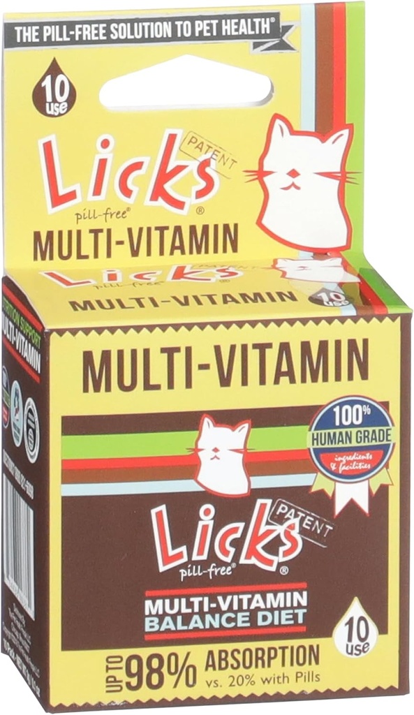 Licks Pill- Free Cat Multivitamin - Doplněk pro kočky s vitamínem C, D a vápníkem - Multivitamin Pet Supplies - Gel Packets - 10 Use