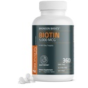 Bronson Biotin 5000 MCG podporuje zdravé vlasy, kůže, nehty a výroba energie - Vysoká potence Beauty Support - Non- GMO, 360 Vegetariánské tablety