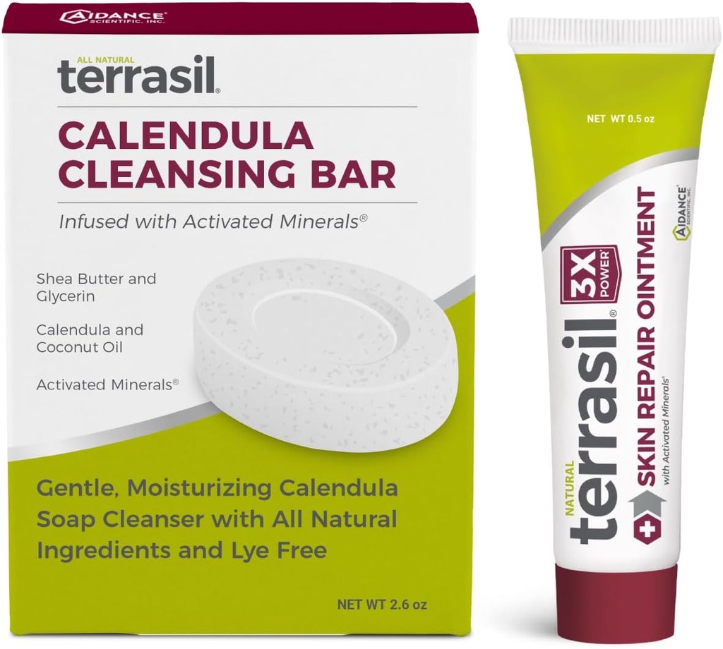 terasil kůže opravy & Calendula mýdlo pro úhlové Cheilitis, folikulitida, Impetigo, Lichen skleróza, vředy, Pitted Keratolýza, Soothing Relief & Podporuje léčení (.5oz Tube & mýdlo bar)