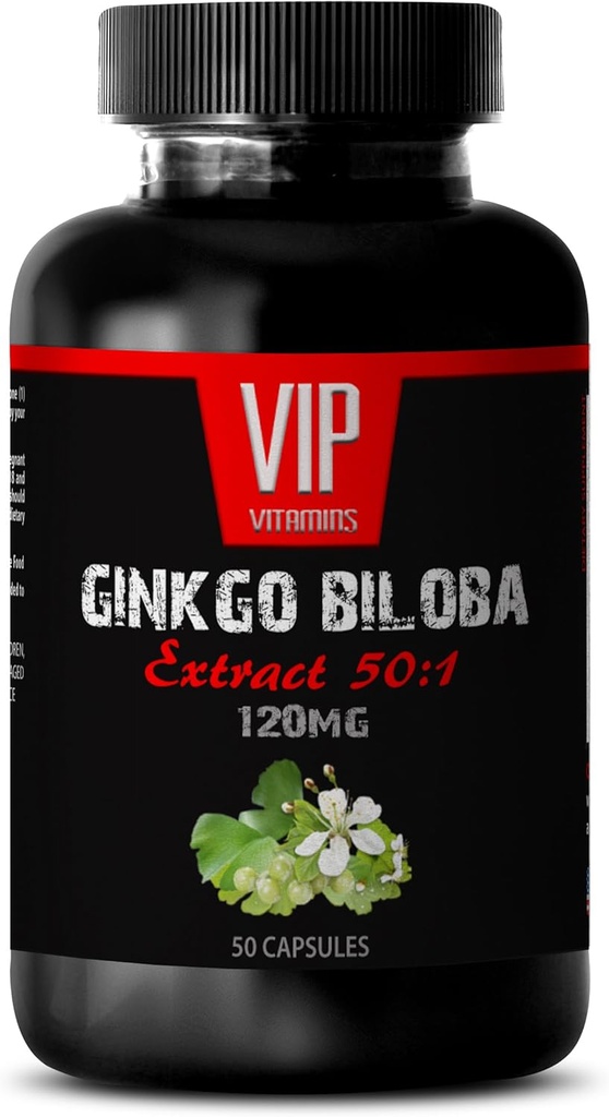 Vitamíny pro mozek a paměť - Ginkgo BILOBA 120MG - Extrakt 50: 1, Gingko biloba komplex, Ginkgo biloba doplňky, Mozková paměť doplňky, Příplatek paměti pro mozek, paměťové pilulky, 1Láhev